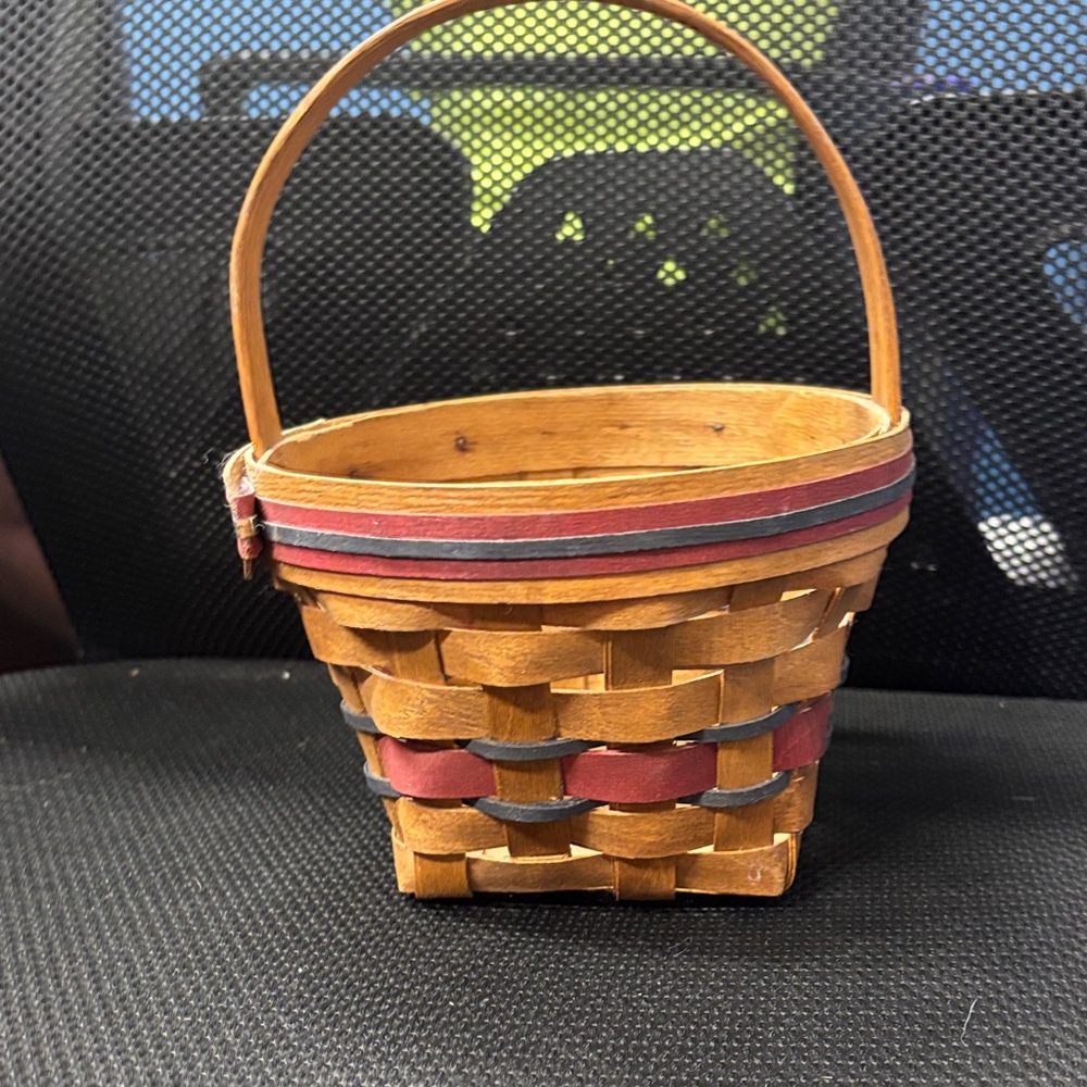 Woven Wood Basket with Red and Blue Accents